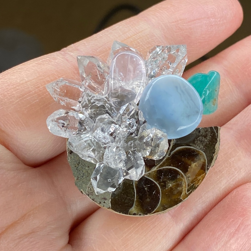 Crystal Cluster Statement Ring With Blue And Gree… - image 8